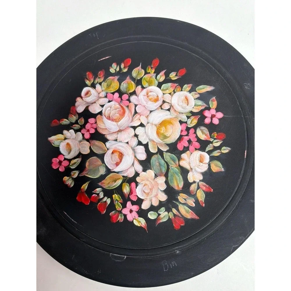 Vintage Hand Painted Floral Toleware Wood plate Serving‎ Tray 16